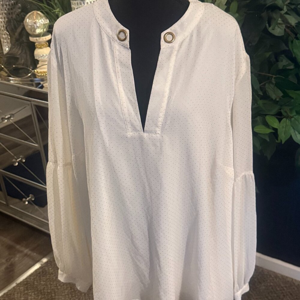 MICHAEL Michael Kors White and Gold Sheer Blouse